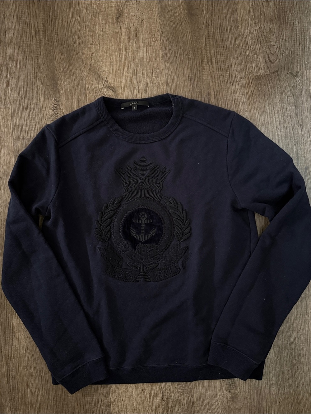 Gucci Navy Embroidered Crest Crewneck Sweater